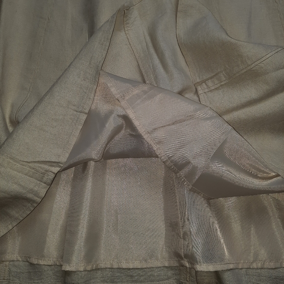 Christopher & Banks Neutral Tan Linen Blend Panel Flare Midi Skirt SZ 12 - Picture 8 of 11